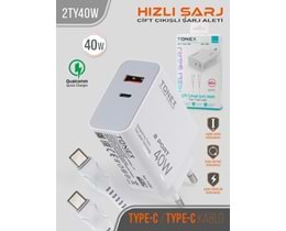 Tonex 40W Usb-A + Type-C 2x Çıkışlı Type-C To Type-C Kablo Şarj Seti