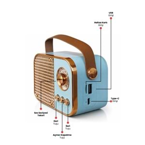 Concord M24 Şarjlı Bluetooth Hoparlör 5W Mini Radyo Sd Kart Usb Girişli Ses Bombası - Mavi