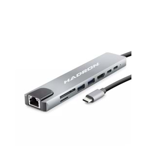 HADRON HDX7841 Type-C Combo Hub HDMI 4K USB 3.0 LAN Kart Okuyucu 8 Port - Gri
