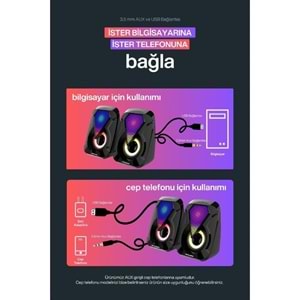 Sprange SR-PN785 2.0 3W*2 USB + 3.5mm 5V PC Speaker Hoparlör Siyah