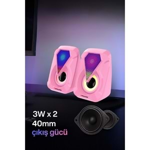 Sprange SR-PN785 2.0 3W*2 USB + 3.5mm 5V Pc Speaker Hoparlör Pembe
