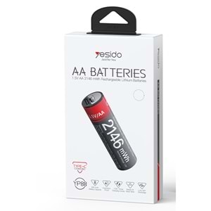 Yesido YP88 4 Adet Şarj Edilebilir Yüksek Verimli 1430 mAh 1.5V AA Saat Pil - Siyah
