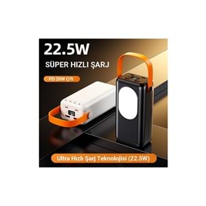Cepini Cp-03 30.000MAH 22.5w Hızlı Şarj Destekli Powerbank - Dahili 4 Kablolu ve LED Aydınlatmalı Siyah