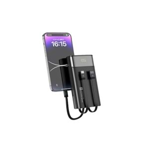 Cepini Cp-02 20.000mah 22.5w Süper Hızlı Şarj Powerbank - Dahili 3'ü 1 Arada Kablolu Ve Dijital Göstergeli Siyah
