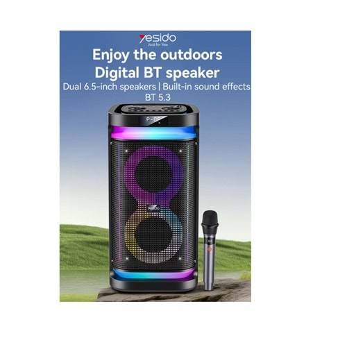 Yesido YSW29 2 Adet 20W Dahili Hoparlörlü 4400 mAh Bataryalı BT 5.0 RGB Kablosuz Hoparlör - Siyah