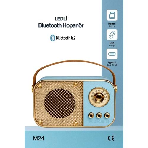 Concord M24 Şarjlı Bluetooth Hoparlör 5W Mini Radyo Sd Kart Usb Girişli Ses Bombası - Mavi