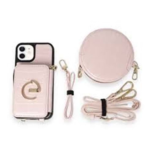 Joko Ermes İphone 11 Çanta Kılıf Cüzdan Seti Pembe
