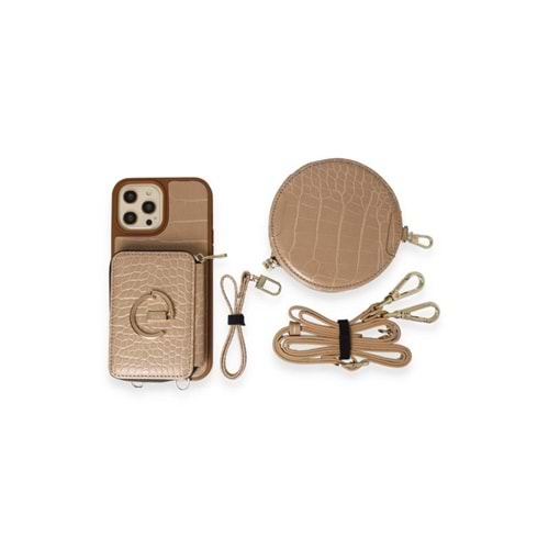 Joko Ermes İphone 14 Çanta Kılıf Cüzdan Seti Gold