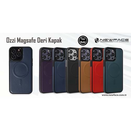 Newface iPhone 15 Pro Kılıf Ozzi Magsafe Deri Kapak - Yeşil