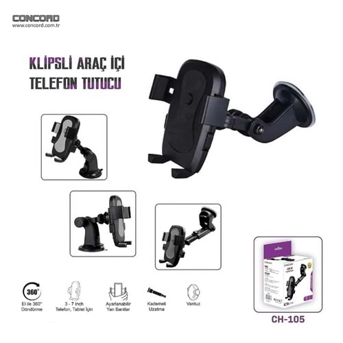 Concord CH105 Vantuzlu Araç Tutucu