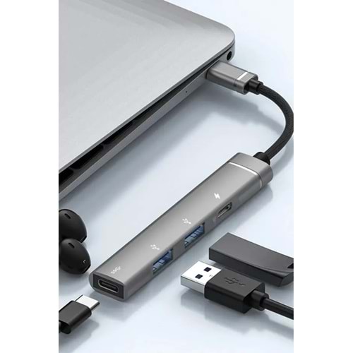 Earldom HUB19 2 Adet USB ve 2 Adet Type-C Çıkışlı PD Şarj Destekli Hub Dönüştürücü