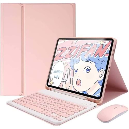 Newface iPad Pro 12.9 (2024) Kılıf KC01 Smart Klavyeli Tablet Kılıfı - Pembe