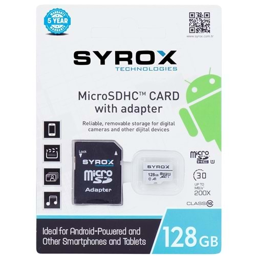 Syrox 128 Gb Micro Sd Card Hafıza Kartı & Adaptörü Class 10 Mc128