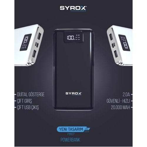 Syrox Powerbank 20.000 Mah. Led - Beyaz Pb107