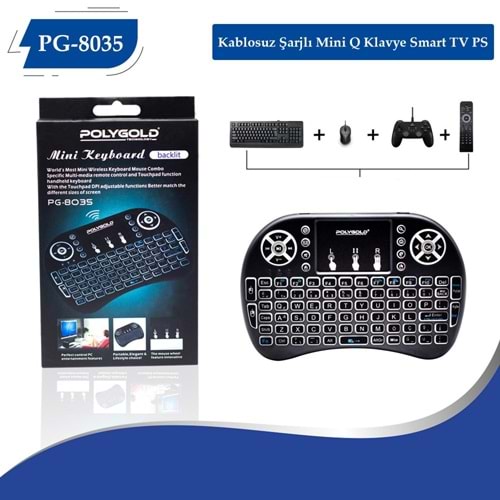 Polygold Pg-8035 Kablosuz Şarjlı Mini Q Klavye Smart Tv