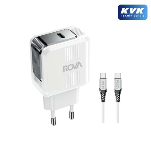 Rova RV-SB110T 20W Tek C Giriş Şarj Aleti PD20W 1.2M C-C Beyaz Kablolu
