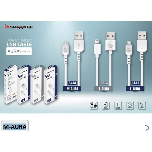 Sprange M-Aura Micro Usb Kablo (3.1 Amper) 1.2 Mt