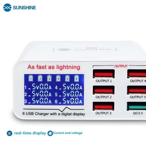 Sunshine Ss-304Q 3.0 Hızlı Şarj 6 Usb Volt Amper Göstergeli