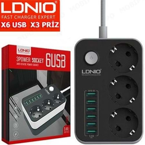 Ldnıo 5V 3.4A 3 Lü Uzatma 6 Usb Bağlantı Noktası Akım Korumalı