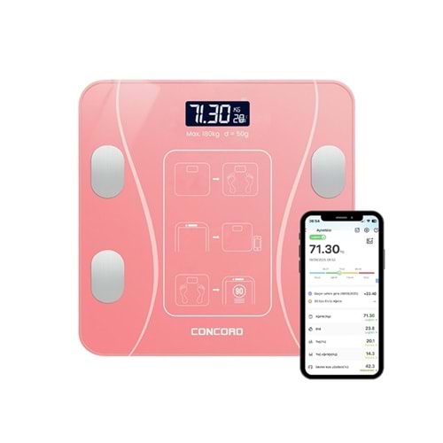 Concord C-W01 Akıllı Bluetooth Baskül - Pembe