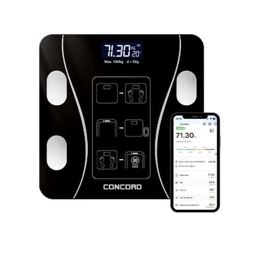 Concord C-W01 Akıllı Bluetooth Baskül - Siyah