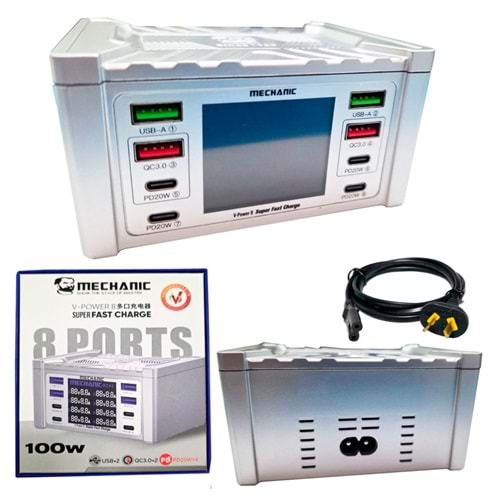 Mechanic V-Power 8 Hızlı Şarj 3.0A 100w Çoklu 8 Portlu Şarj Cihazı İstasyonu