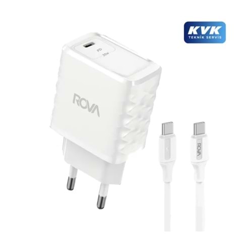 Rova SB117T 20W PD Hızlı Typec To Typec Kablo Şarj Başlık Set – Beyaz
