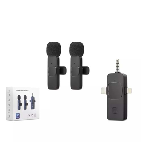 HADRON HDX2782 Type-C + Lightning + 3.5 mm Kablosuz 2’li Mikrofon Seti - Siyah