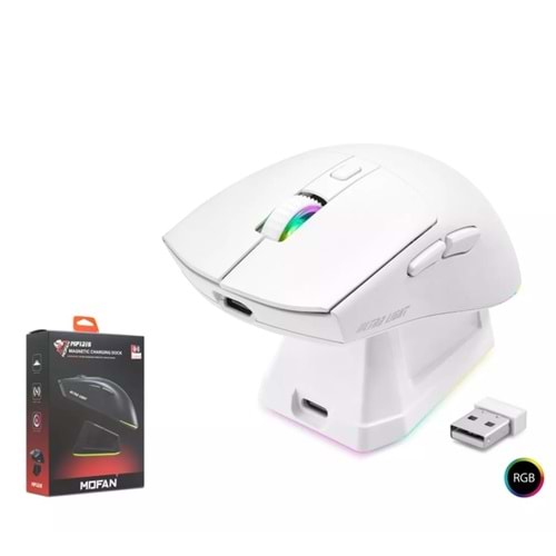 Hadron MOFAN MF1215W Kablosuz Gaming RGB Mouse Şarj Standlı - Beyaz