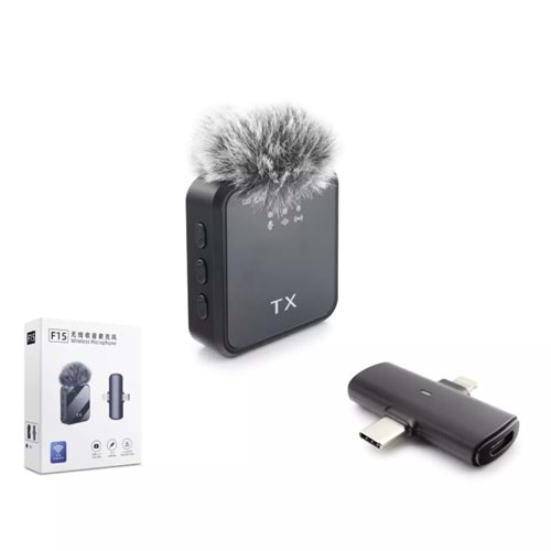 HADRON F15 Type-C + Lightning Kablosuz Yaka Mikrofonu - Siyah