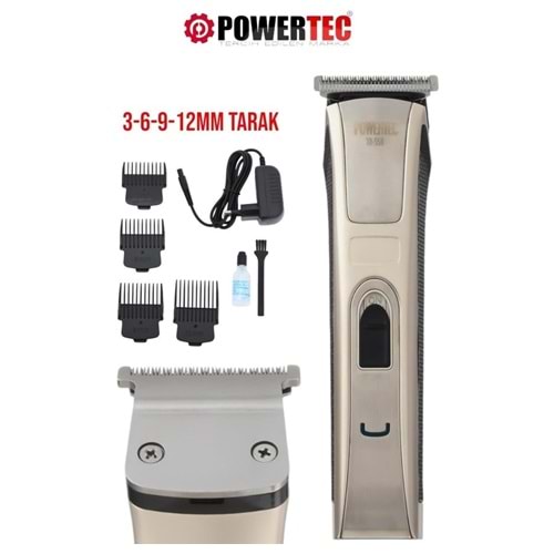 Powertec TR-558 Profesyonel Şarjlı Saç Sakal Ense T-bıçak Tıraş Makinesi