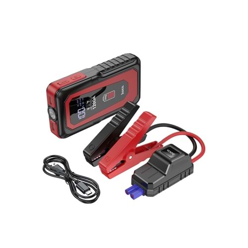 Hoco. QS3 Victory 37W Dijital Göstergeli 10.000 mAh Bataryalı LED Acil Durum Fenerli Araç Akü Takviye Özellikli Powerbank – Siyah