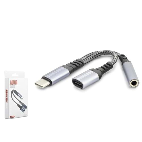 HADRON GJ-014 Type-C to Type-C + 3.5 mmDişi Ayırıcı Kablo - Siyah