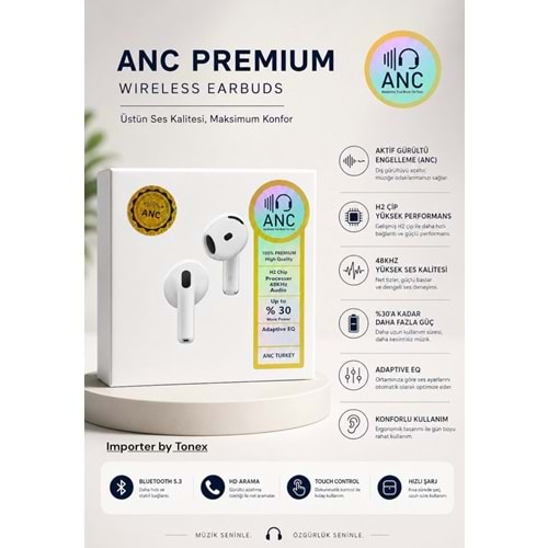 Tonex ANC Pro 4 Kablosuz Bluetooth Kulaklık - Beyaz