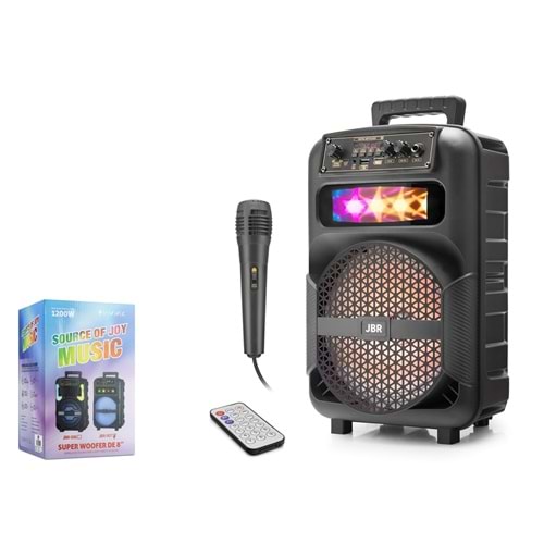 JBR JBR007 Karaoke Mikrofonlu Bluetooth Hoparlör FM Radyo 10W 8 İnç RGB Kumandalı Siyah