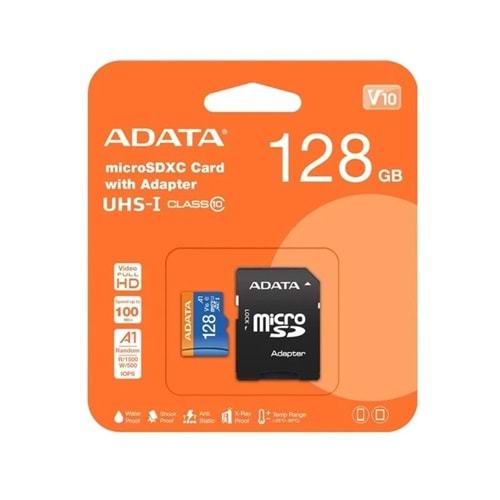 ADATA Premier 128 GB Hafıza Kartı Micro SDXC UHS-I Class 10 V10 A1 Adaptörlü Siyah