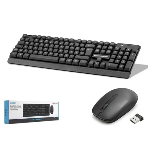HADRON HD843 Kablosuz Klavye Mouse Seti 1600 DPI Siyah