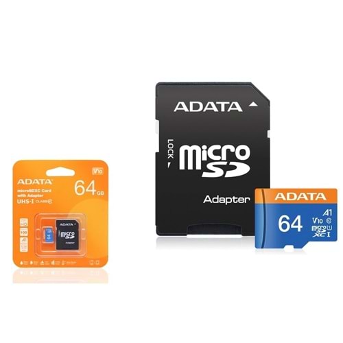 ADATA Premier 64 GB microSDXC Hafıza Kartı U1 V10 A1 Class 10 Adaptörlü Siyah