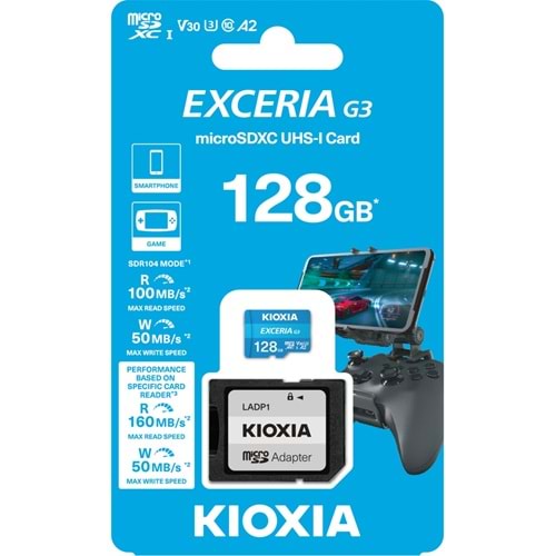 Kioxia 128 GB Hafıza Kartı Exceria G3 Micro Sdxc U1 V30 A2 4K 160/50 Mb/sn (LMEX3L128GG2)