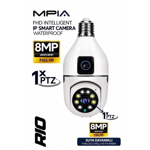 MPIA RİO 8MP Wİ-Fİ Ampül Gece Görüşlü İp Kamera