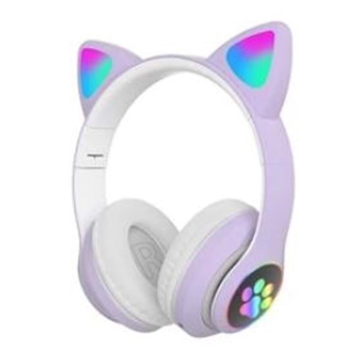 Stn28 Işıklı Kedi Bluetooth ( Kablosuz ) Kulaklık Mor