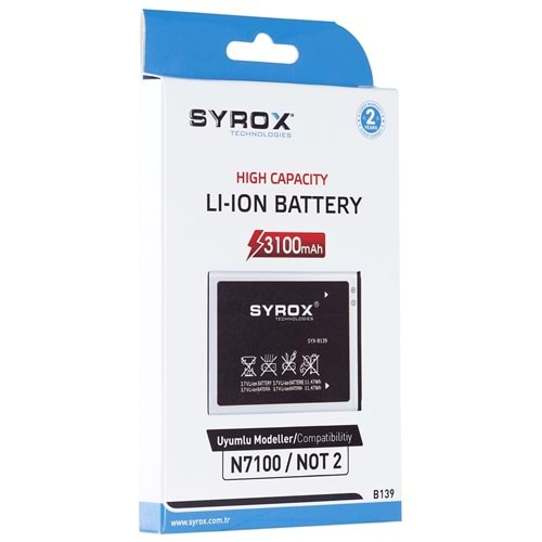 Syrox Samsung Note 2 N7100 Batarya B139