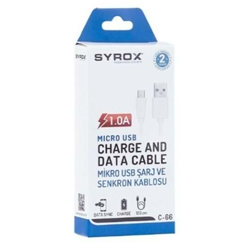 Syrox C66 1.0A Samsung S3/S4 Micro Şarj & Data Kablo 1.2M