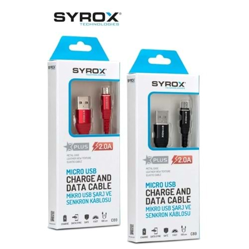 Syrox 2.0A Micro Plus Hızlı Şarj & Data Metal Kablo 1M C89