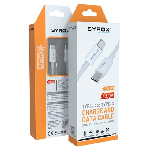 Syrox 3.0A Type-C To Type-C Şarj & Senkron Kablosu 1M C94