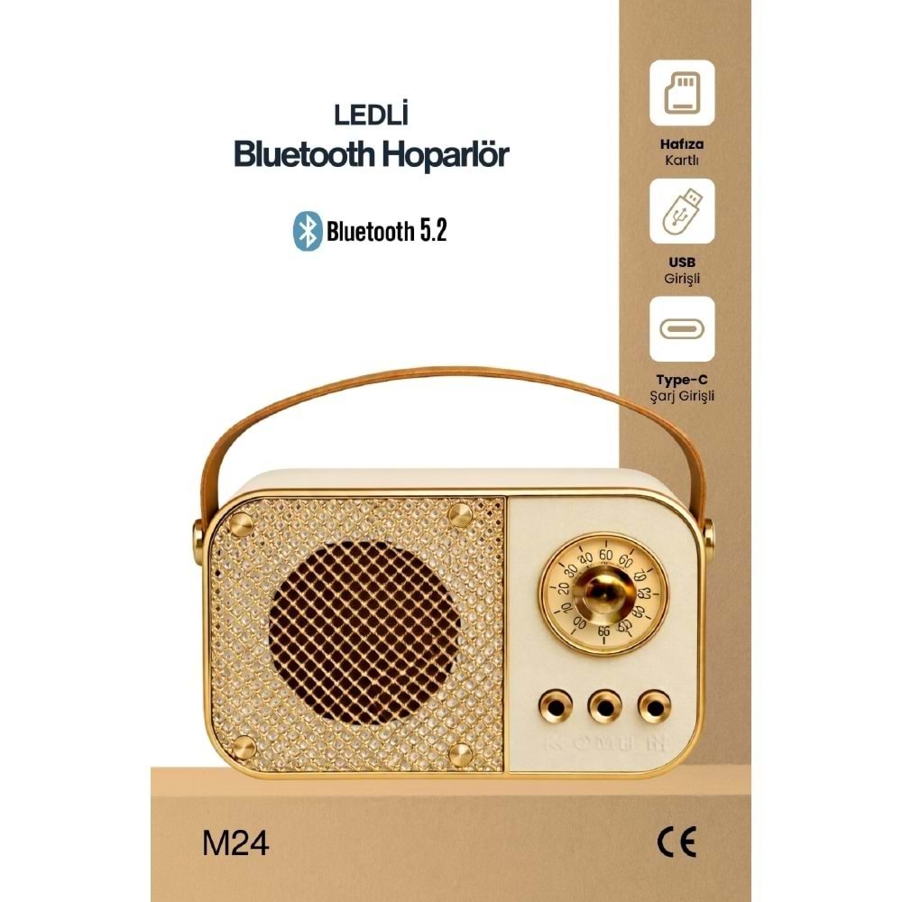 Concord M24 Şarjlı Bluetooth Hoparlör 5W Mini Radyo Sd Kart Usb Girişli Ses Bombası - Bej