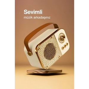 Concord M24 Şarjlı Bluetooth Hoparlör 5W Mini Radyo Sd Kart Usb Girişli Ses Bombası - Bej