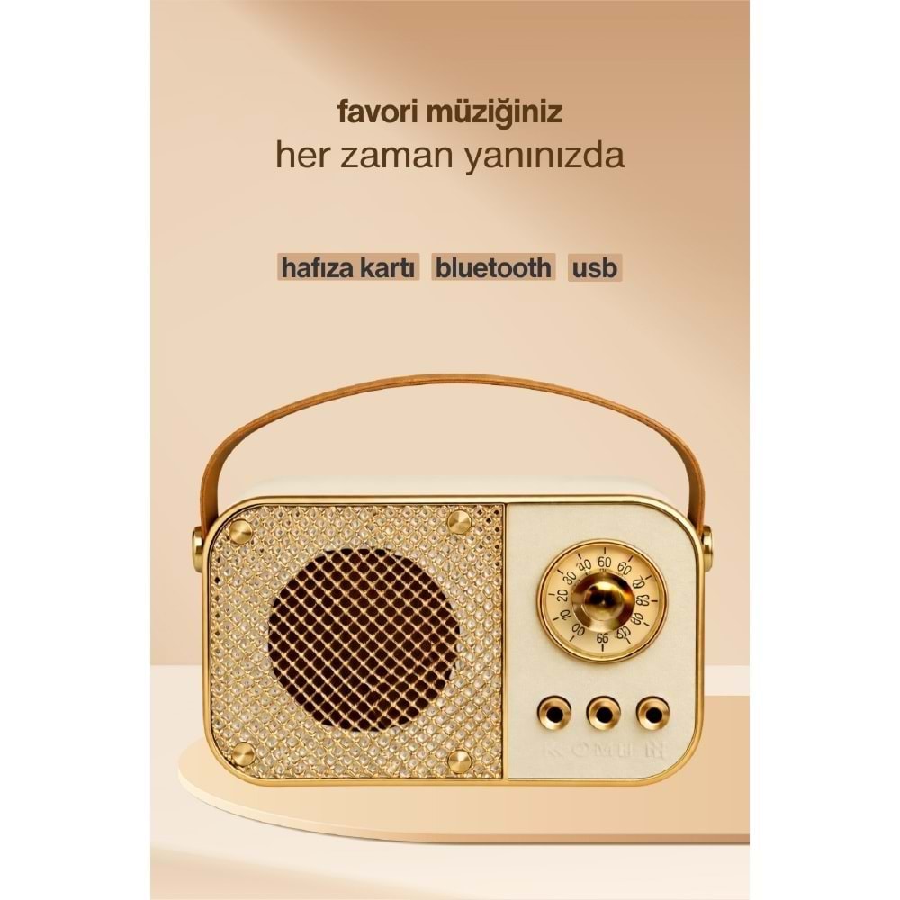 Concord M24 Şarjlı Bluetooth Hoparlör 5W Mini Radyo Sd Kart Usb Girişli Ses Bombası - Bej