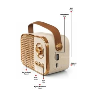 Concord M24 Şarjlı Bluetooth Hoparlör 5W Mini Radyo Sd Kart Usb Girişli Ses Bombası - Bej