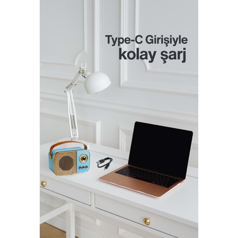 Concord M24 Şarjlı Bluetooth Hoparlör 5W Mini Radyo Sd Kart Usb Girişli Ses Bombası - Mavi